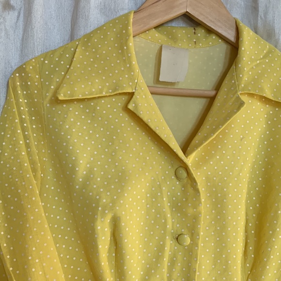Vintage Swiss Lace Yellow Polka Dot Dress Size Small-Medium - Picture 2 of 10
